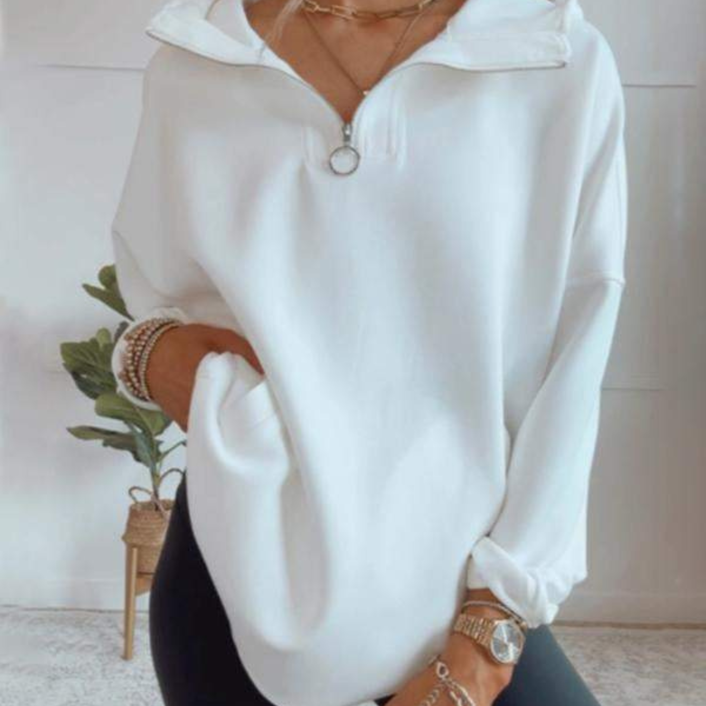 DELISA - Felpa Comoda Oversized con Zip a Quarto