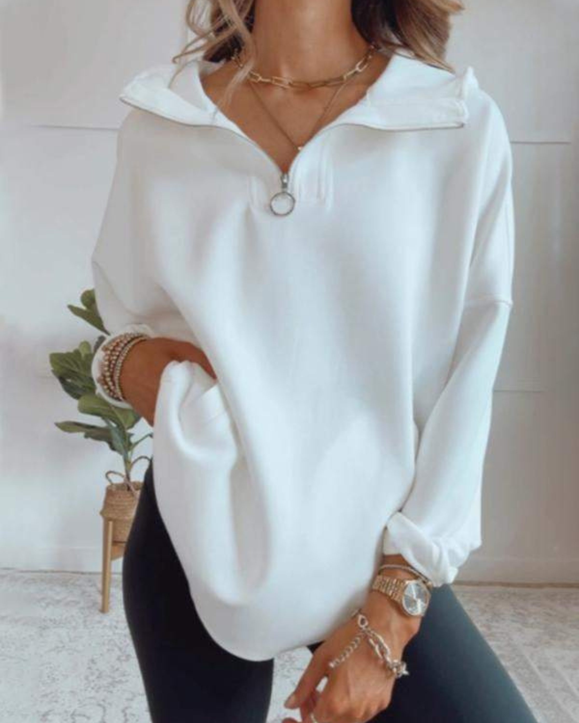 DELISA - Felpa Comoda Oversized con Zip a Quarto