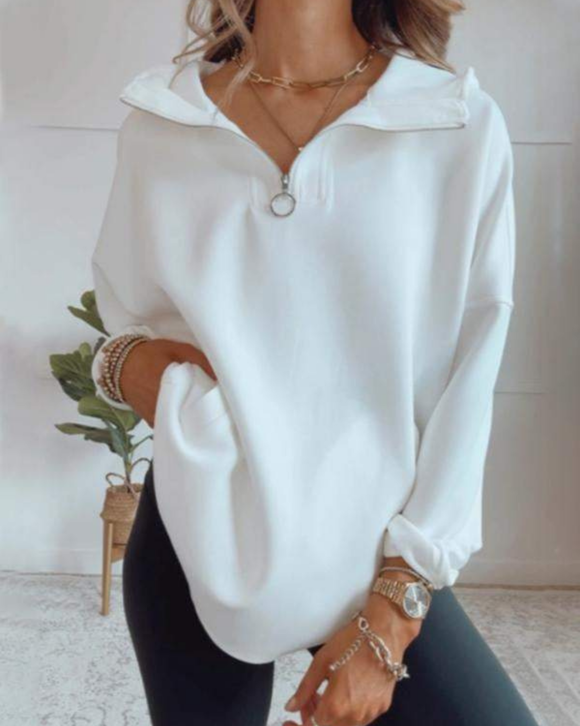 DELISA - Felpa Comoda Oversized con Zip a Quarto