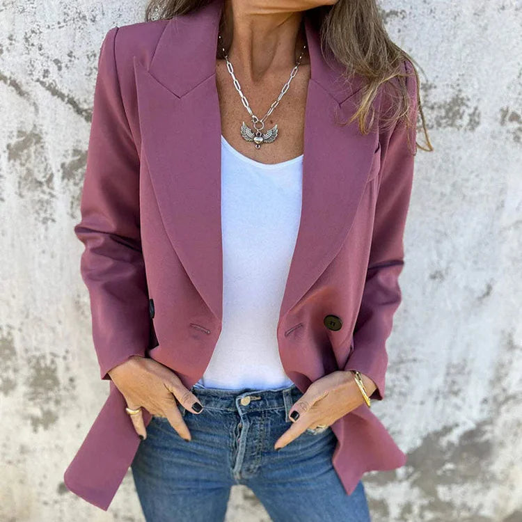 Blazer donna a manica lunga in tinta unita alla moda