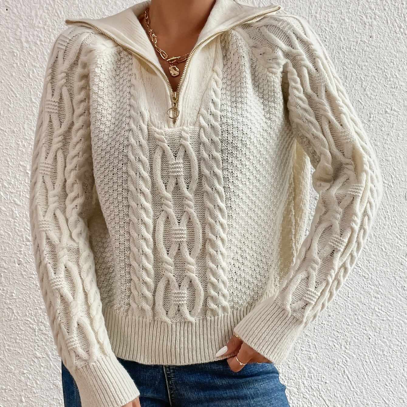 Harlow – Maglione a Treccia con Collo Zip