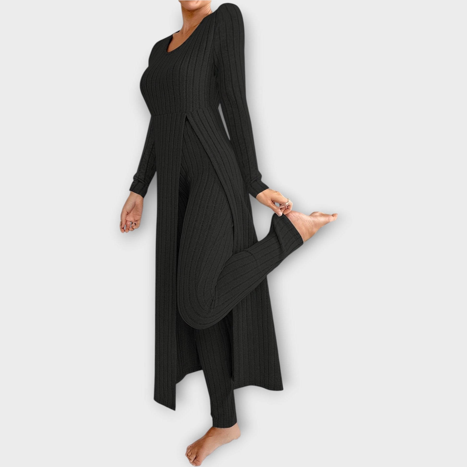 Set Lounge in Maglia a Coste con Tunica Scollo a V