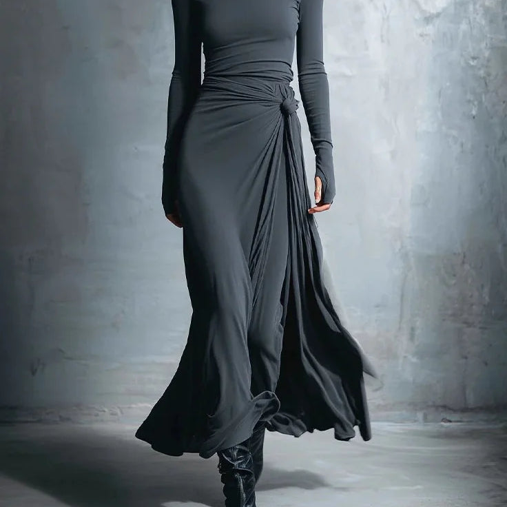 Abito Maxi in Jersey Elegante con Nodo Avvolgente