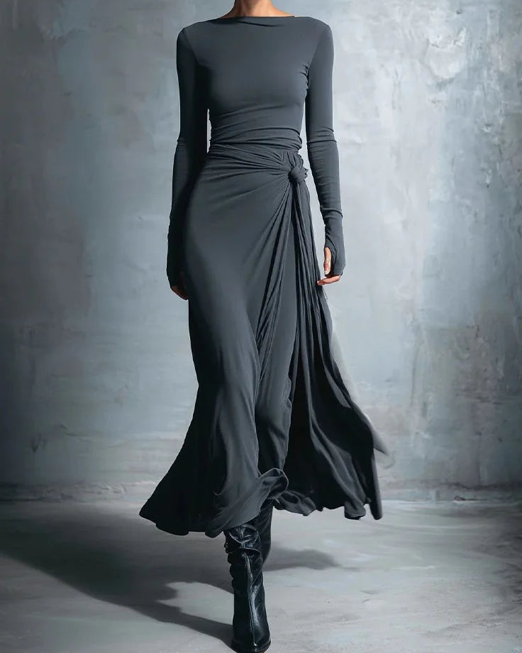Abito Maxi in Jersey Elegante con Nodo Avvolgente