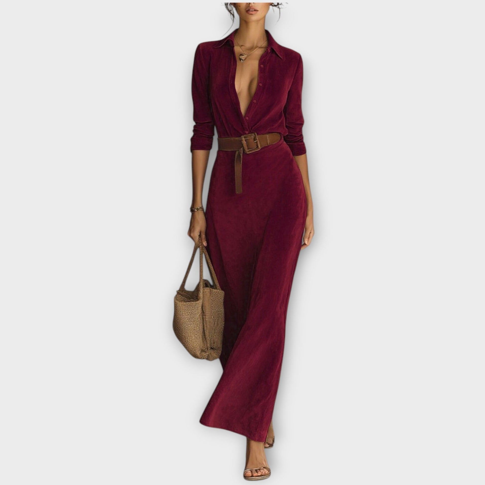Abito Maxi in Suede Elegante con Cintura