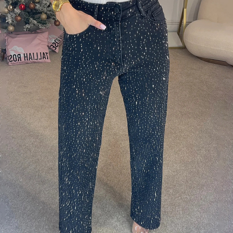 Jeans dritti con strass – Diventa la stella splendente