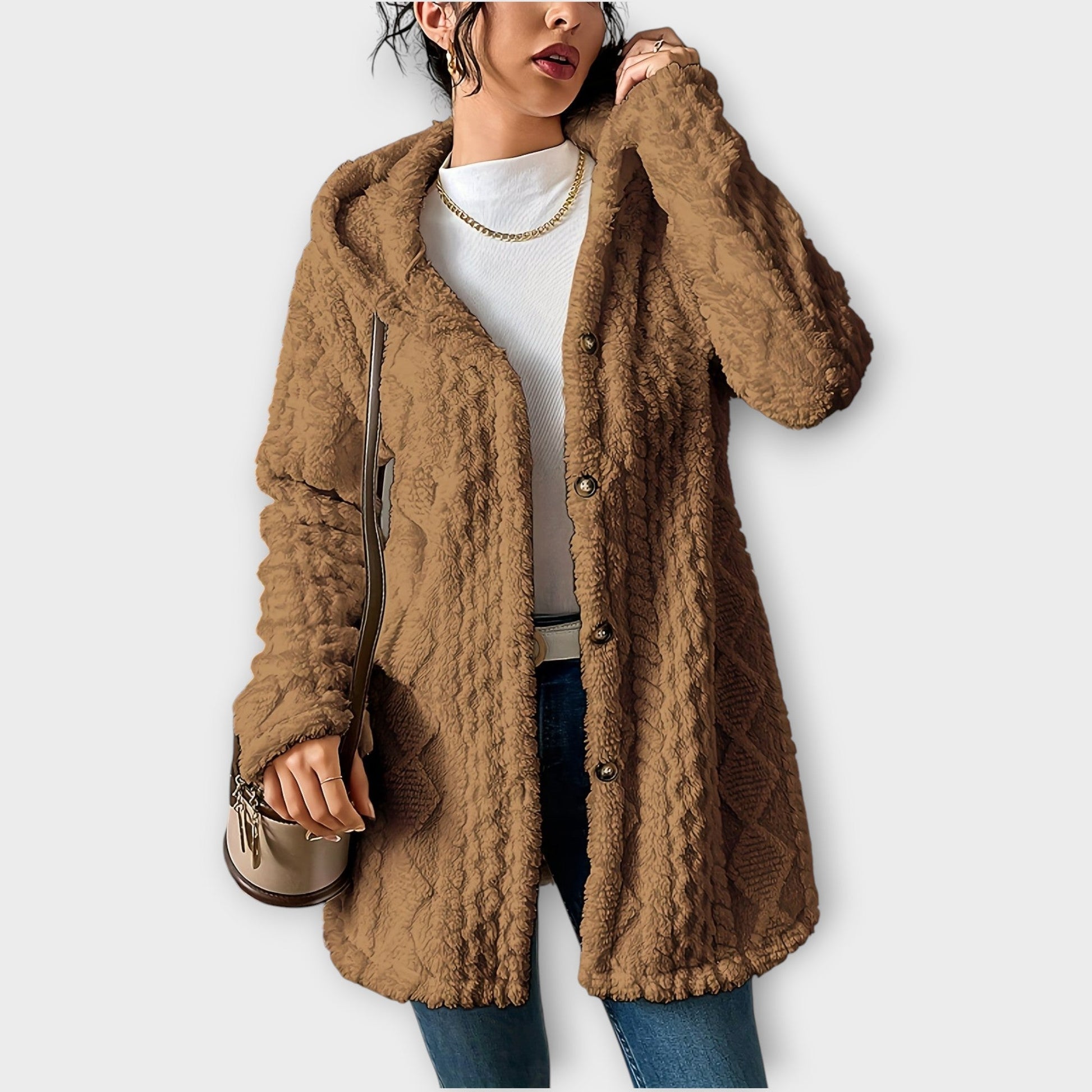 Giacca Invernale Con Cappuccio Testurizzata e Confortevole