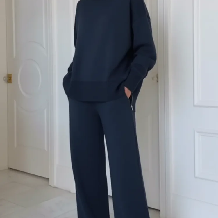 Set di Due Pezzi con Collo Alto e Cerniera, Pantaloni Dritti