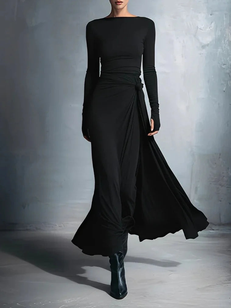 Abito Maxi in Jersey Elegante con Nodo Avvolgente