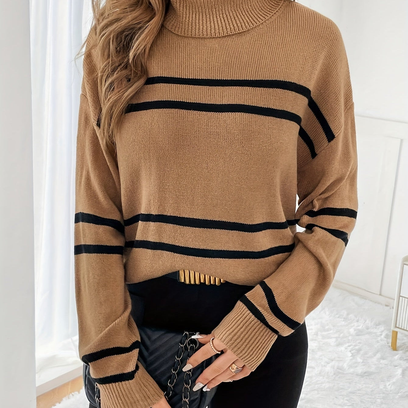Thea – Maglione a Collo Alto a Righe