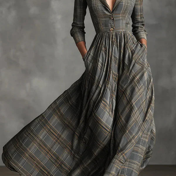 Abito maxi casual a maniche lunghe slim fit con tasche