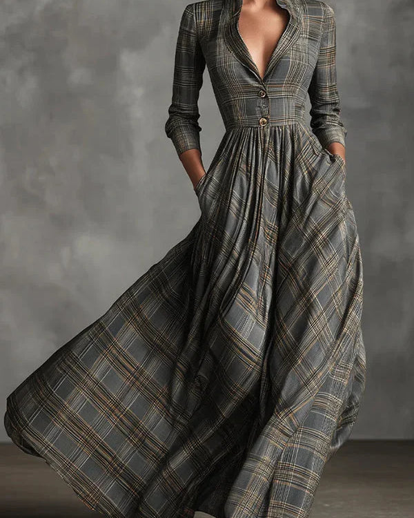 Abito maxi casual a maniche lunghe slim fit con tasche