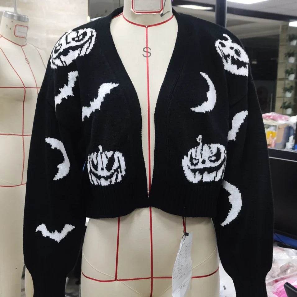 Cardigan V-Neck con Stampa Ragnatela per Donne