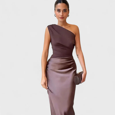 Amber - Abito lungo monospalla in raso