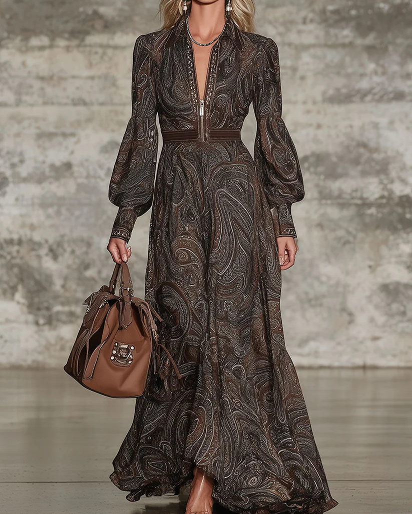 Abito Maxi Zip Paisley Vintage Elegante