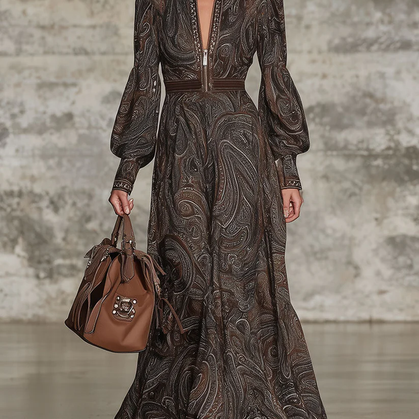 Abito Maxi Zip Paisley Vintage Elegante