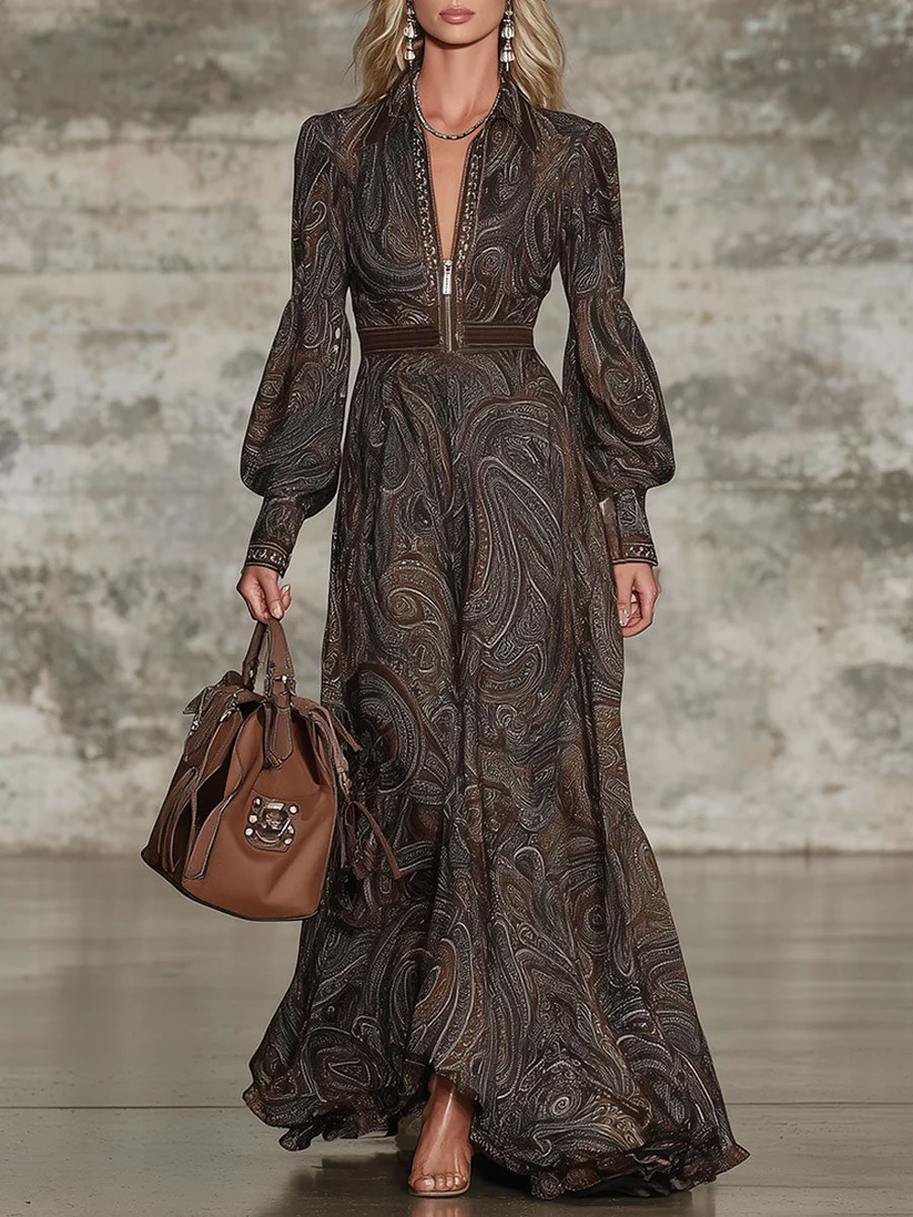 Abito Maxi Zip Paisley Vintage Elegante