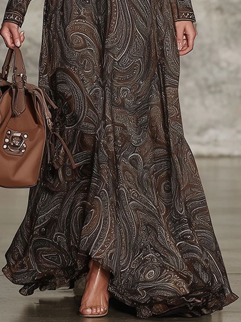 Abito Maxi Zip Paisley Vintage Elegante