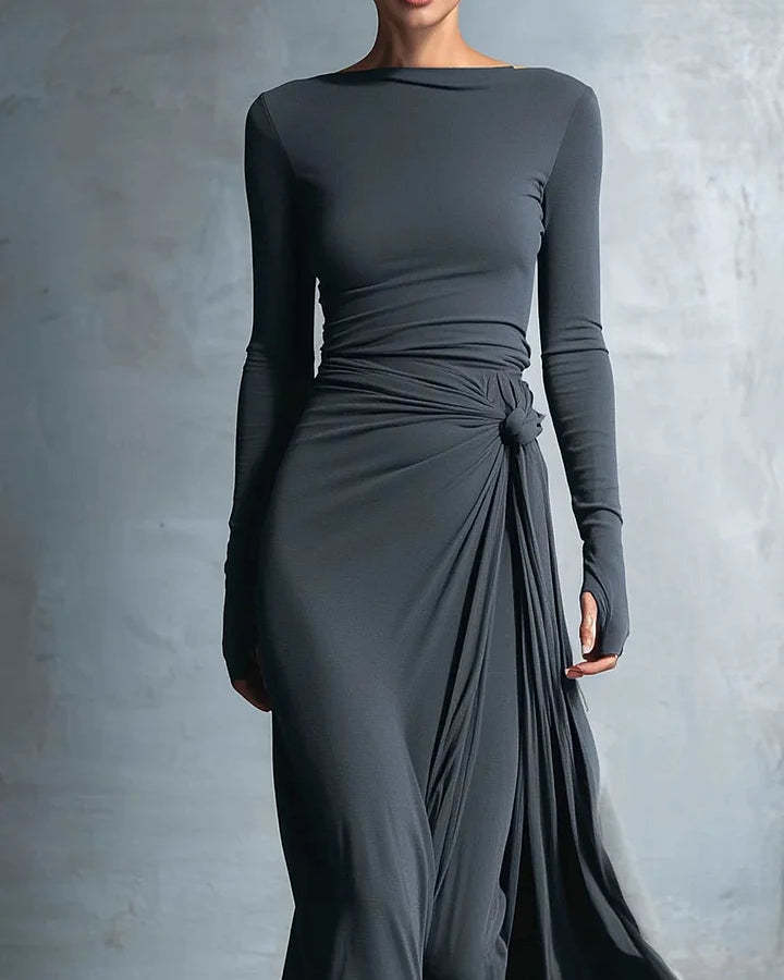 Abito Maxi in Jersey Elegante con Nodo Avvolgente