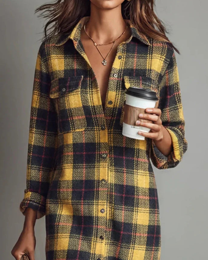 Abito midi in flanella a quadri con maniche lunghe