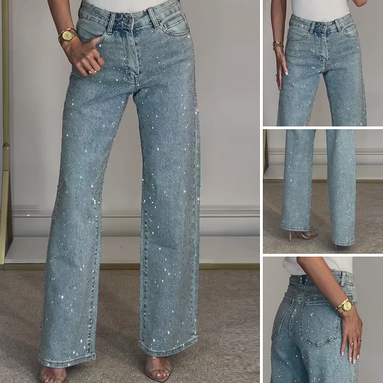 Jeans dritti con strass – Diventa la stella splendente