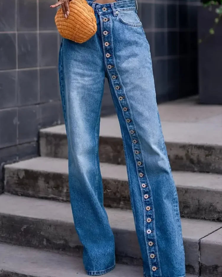 Jeans Donna a Vita Alta con Gamba Ampia