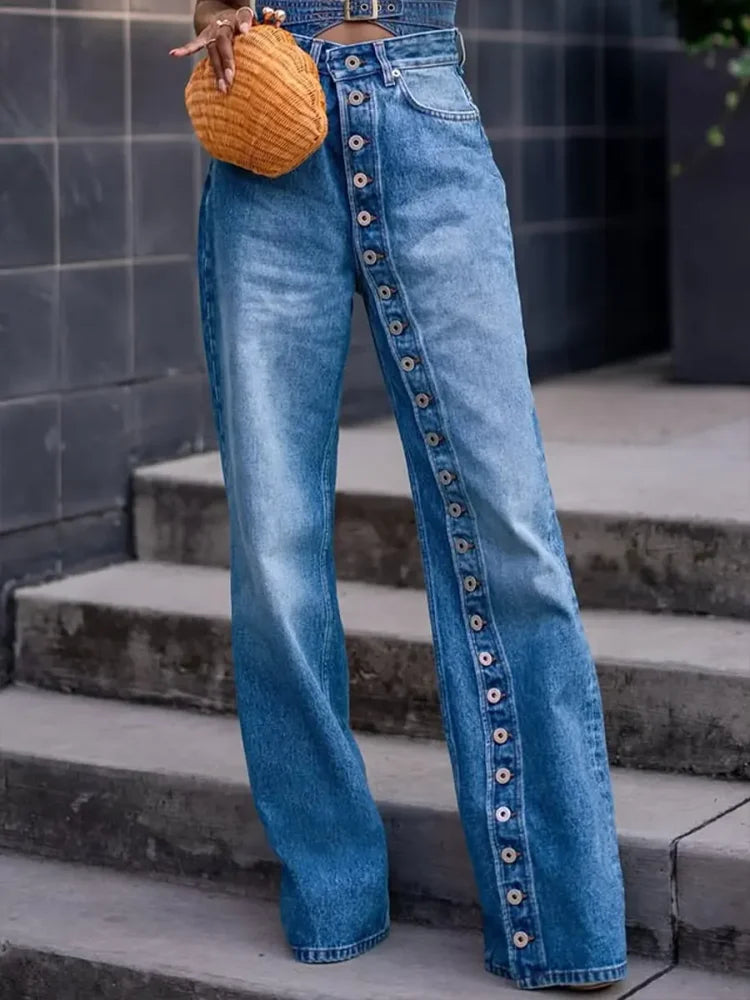 Jeans Donna a Vita Alta con Gamba Ampia