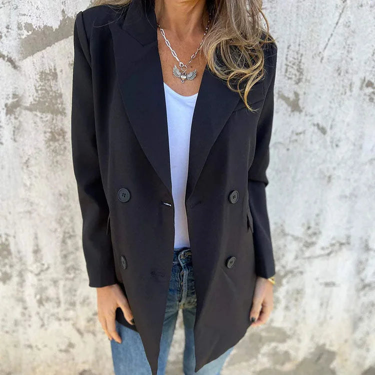 Blazer donna a manica lunga in tinta unita alla moda