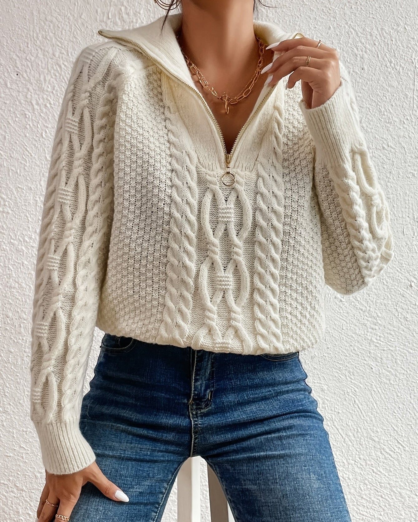 Harlow – Maglione a Treccia con Collo Zip