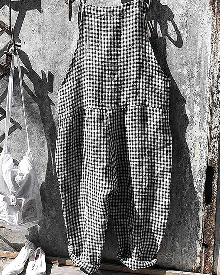 Salopette a righe in lino e cotone