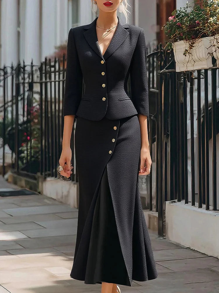 Francesca - Completo blazer con bottoni e gonna midi testurizzata elegante