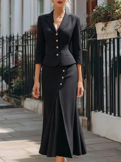 Francesca - Completo blazer con bottoni e gonna midi testurizzata elegante