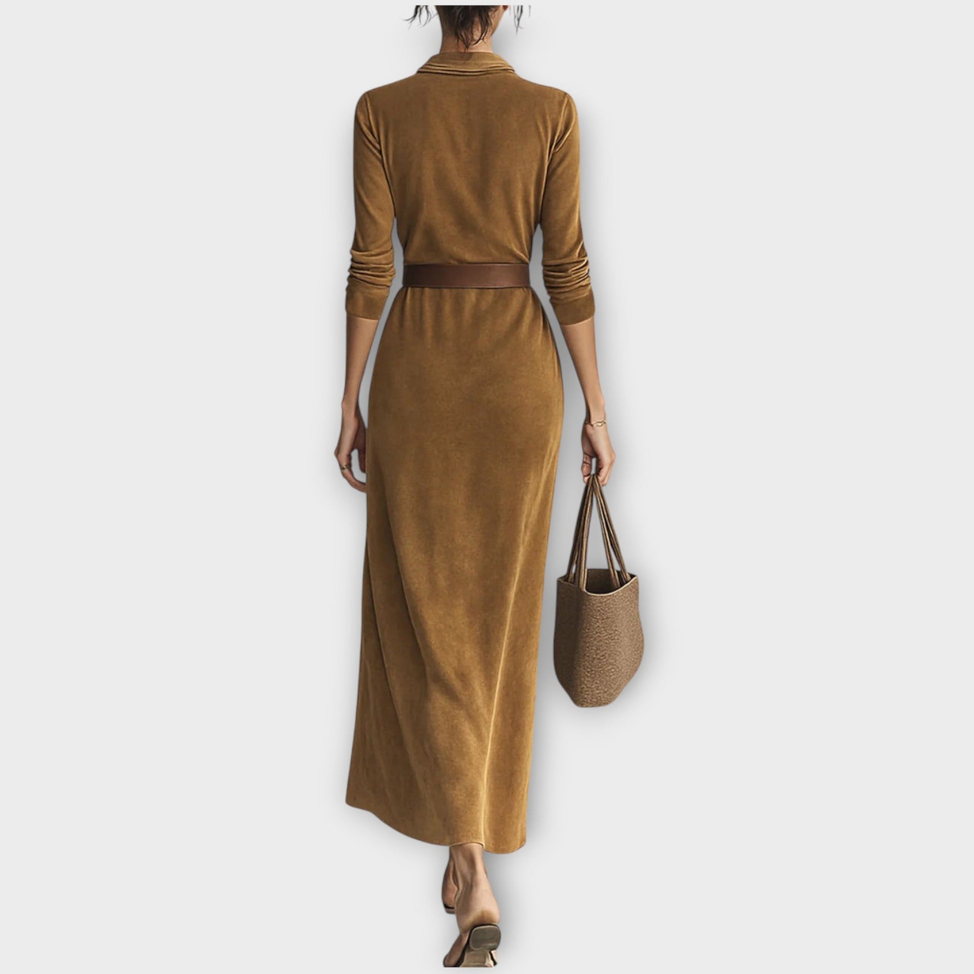 Abito Maxi in Suede Elegante con Cintura