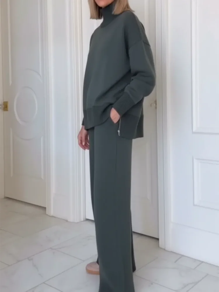 Set di Due Pezzi con Collo Alto e Cerniera, Pantaloni Dritti