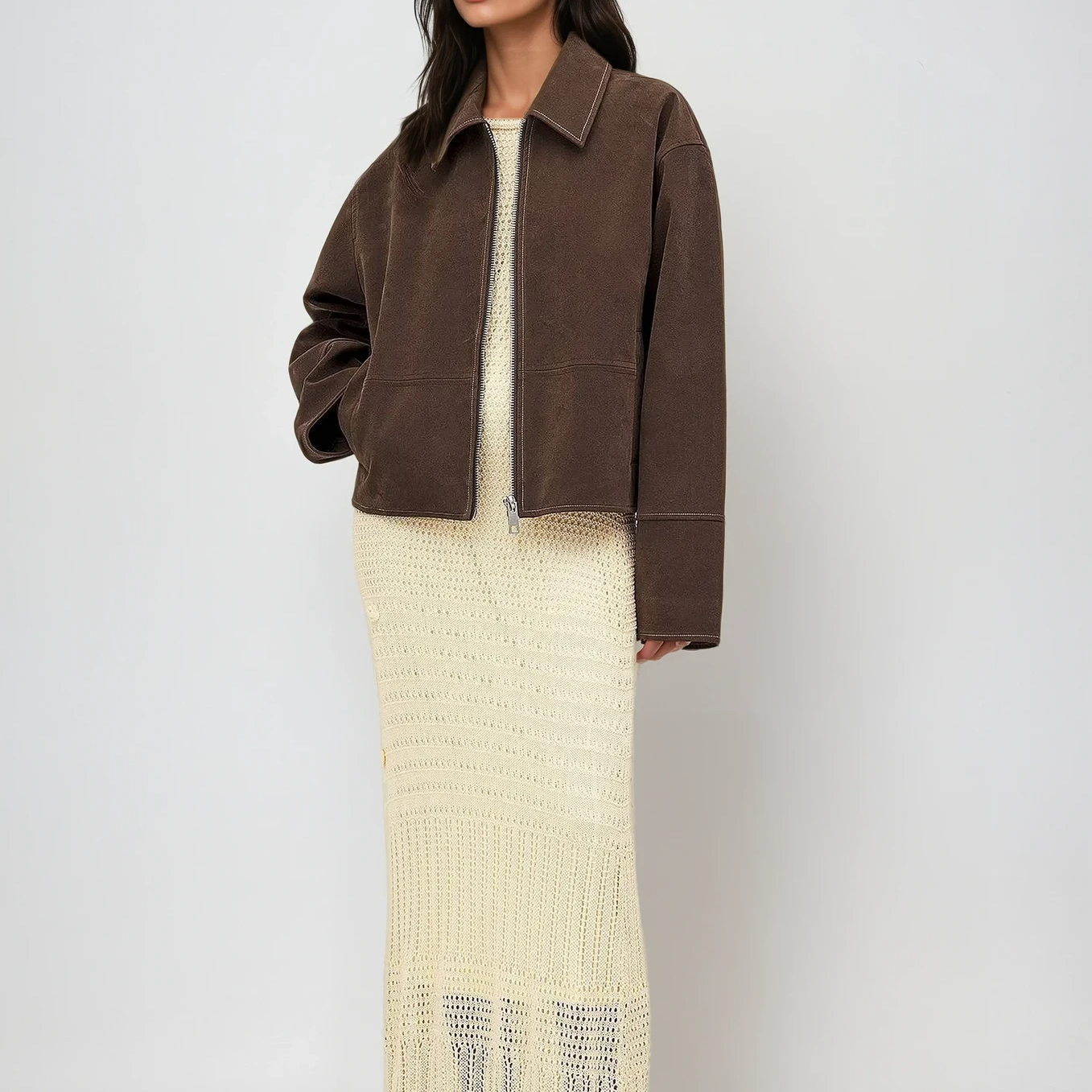 VALIRA Giacca Zip in Finta Suede