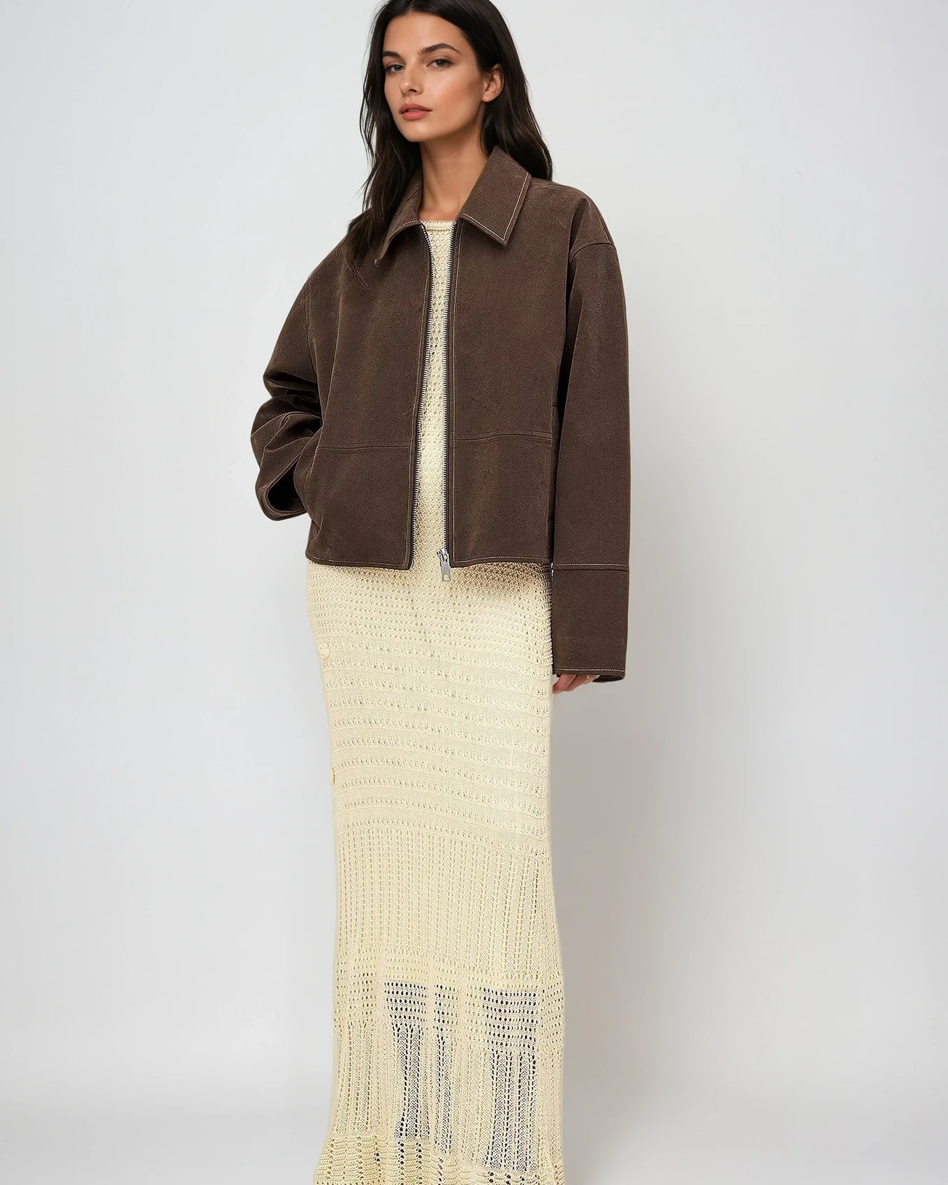 VALIRA Giacca Zip in Finta Suede