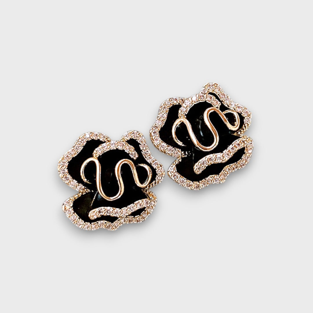 Ameliane – Orecchini a fiori neri con contorno dorato