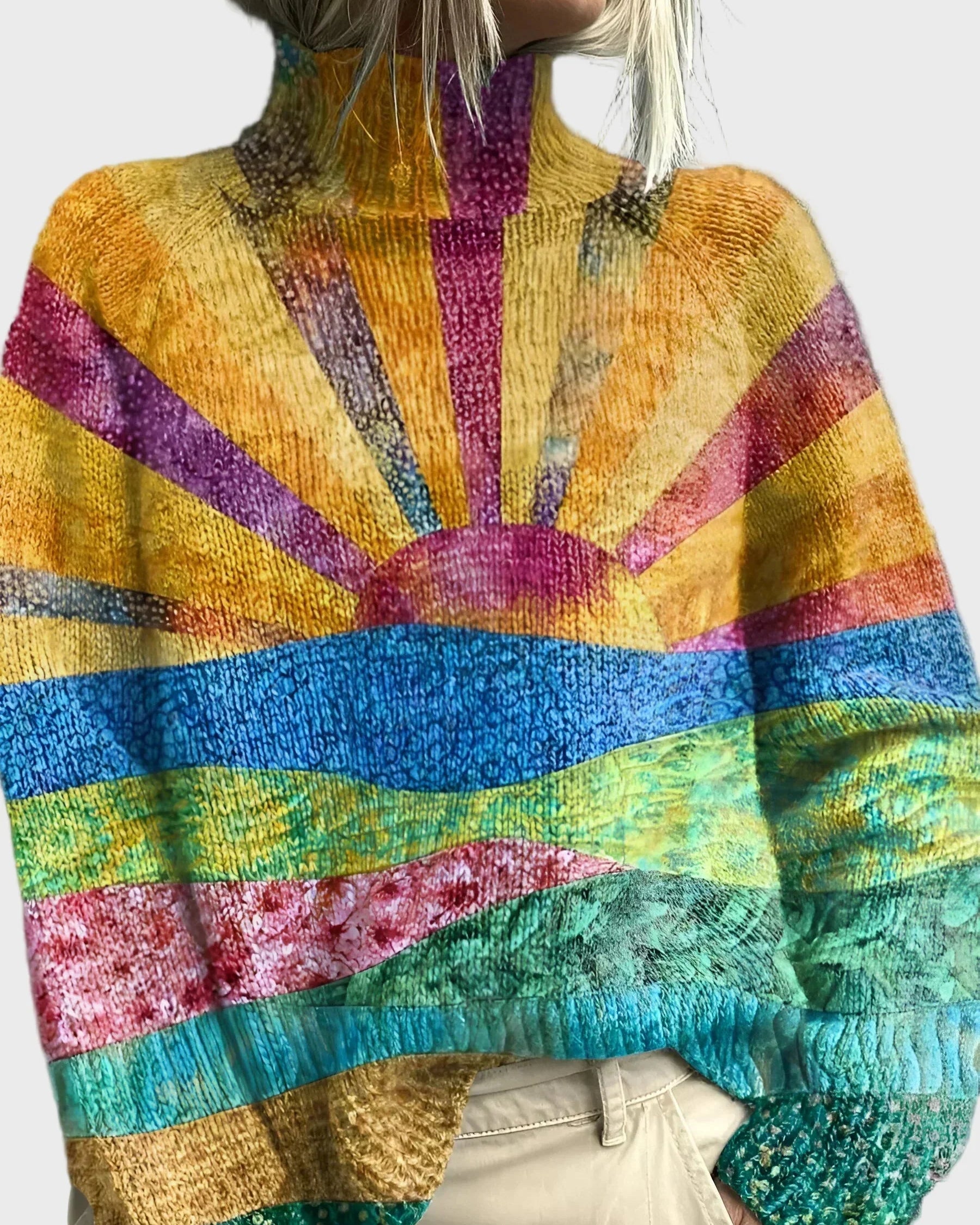 Maglione a collo alto con motivo raffinato