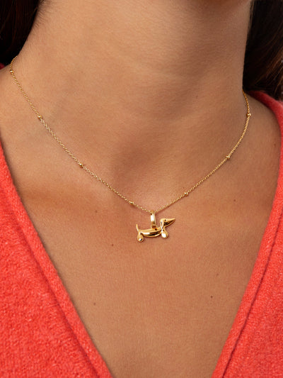 Ciondolo Bassotto Smaltato Bianco Placcato Oro - Shopella