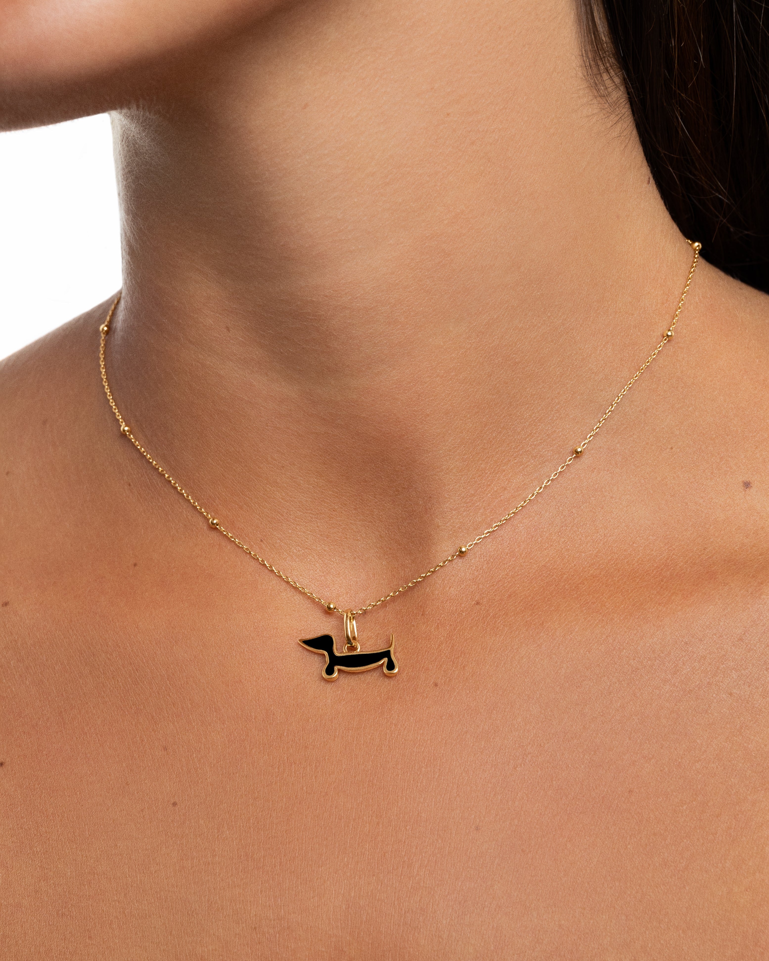 Ciondolo Bassotto Smaltato Nero Placcato Oro - Shopella