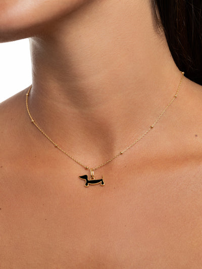 Ciondolo Bassotto Smaltato Nero Placcato Oro - Shopella