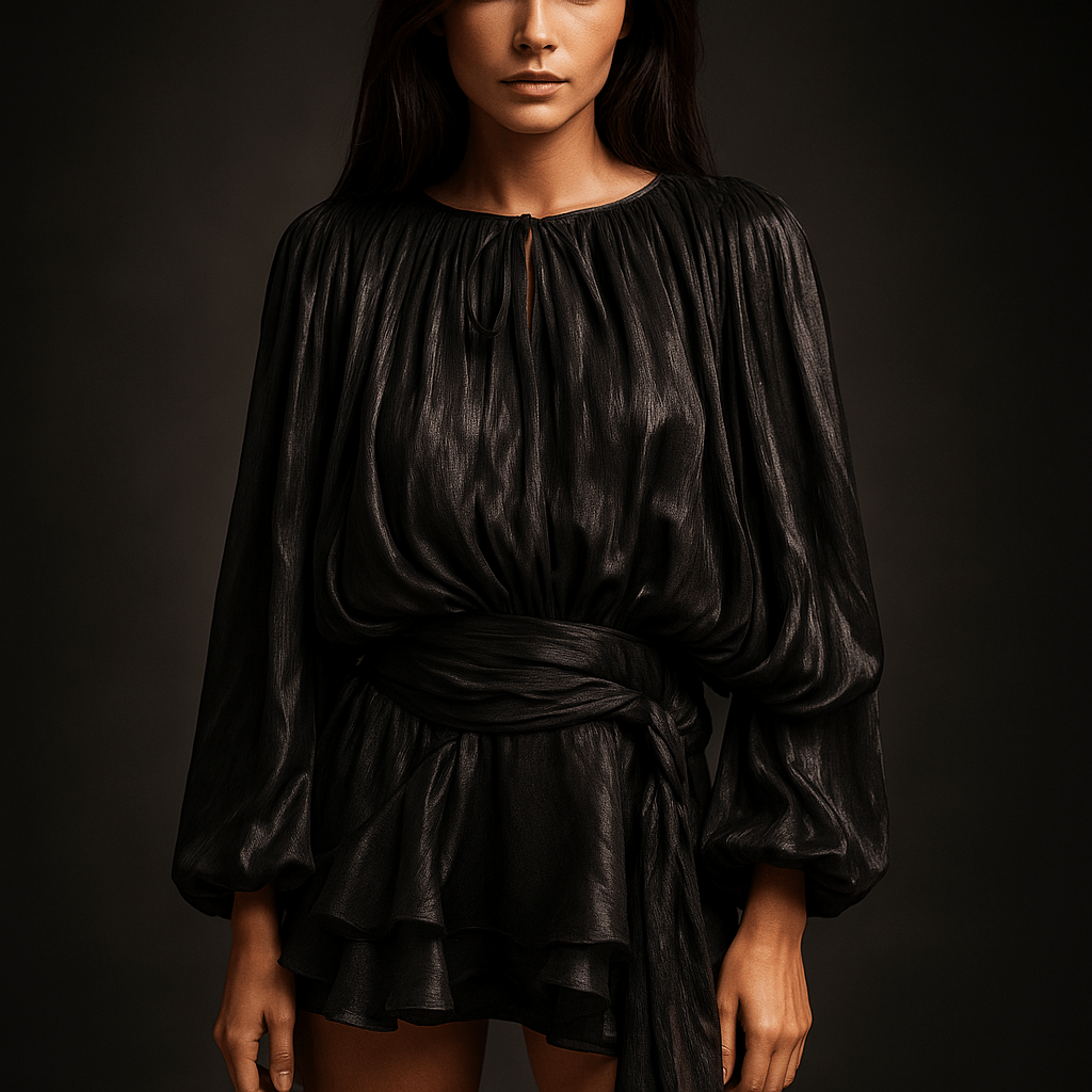 Liora Mini Abito – Drappeggi Luminosi a Vita Impero - Shopella