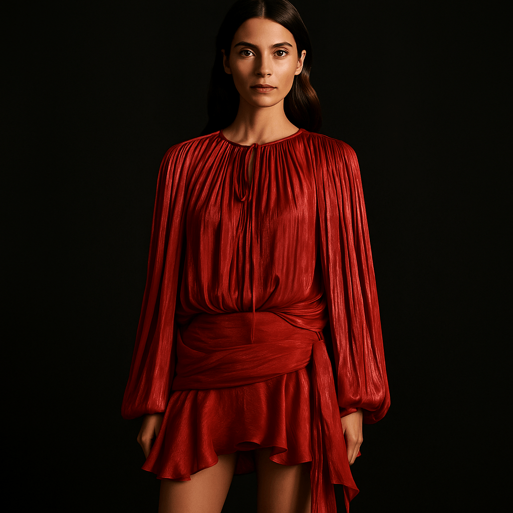 Liora Mini Abito – Drappeggi Luminosi a Vita Impero - Shopella