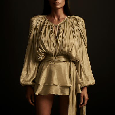 Liora Mini Abito – Drappeggi Luminosi a Vita Impero - Shopella