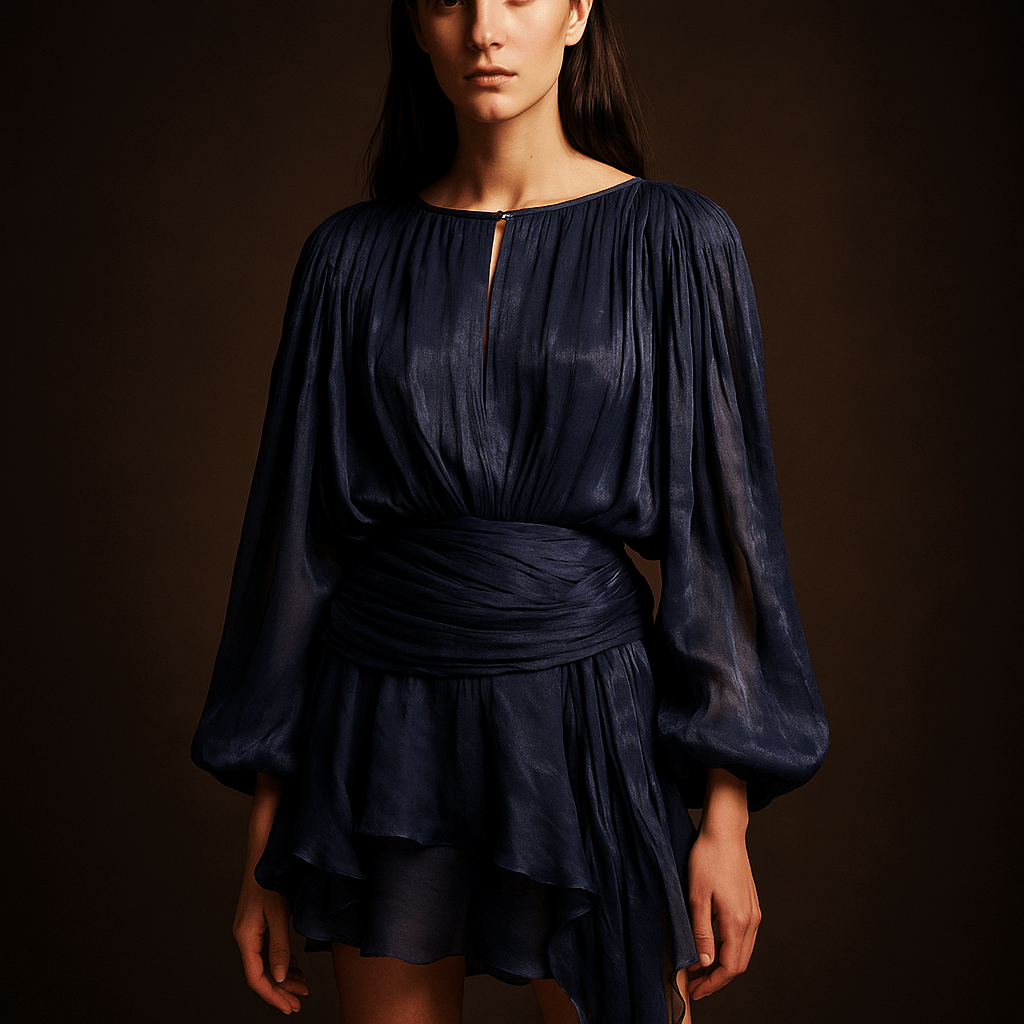 Liora Mini Abito – Drappeggi Luminosi a Vita Impero - Shopella