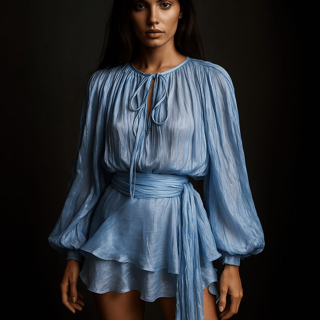 Liora Mini Abito – Drappeggi Luminosi a Vita Impero - Shopella