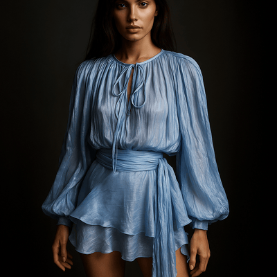 Liora Mini Abito – Drappeggi Luminosi a Vita Impero - Shopella