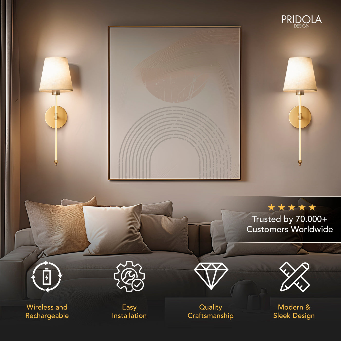 Pridola ® | Applique da parete wireless (set da 2) - Shopella