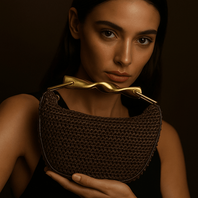 Borsa Alma – Mini mezzaluna intrecciata & manico dorato scultoreo - Shopella