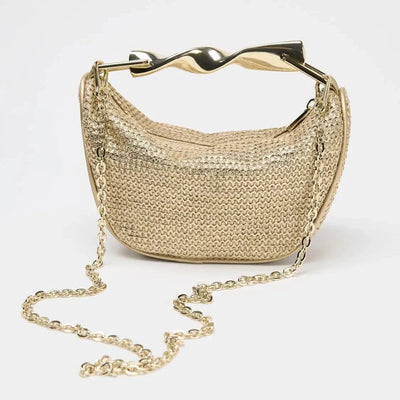 Borsa Alma – Mini mezzaluna intrecciata & manico dorato scultoreo - Shopella